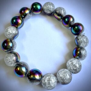 BRACELET - 12MM  Snow Cracked Blue Silver Plated Crystal Stone Beads