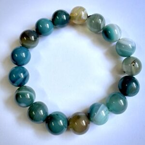 BRACELET - 12MM Natural Peacock Blue Zircon Stripe Agates