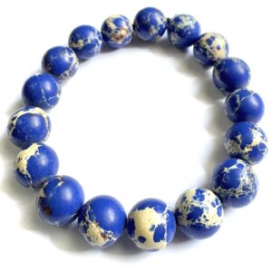BRACELET - 12MM Natural Stone Blue Sea Sediment Turquoises Imperial Jaspers Round Bead