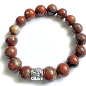 BRACELET -  10MM, Natural Stone Red Brecciated Jaspers Round Beads
