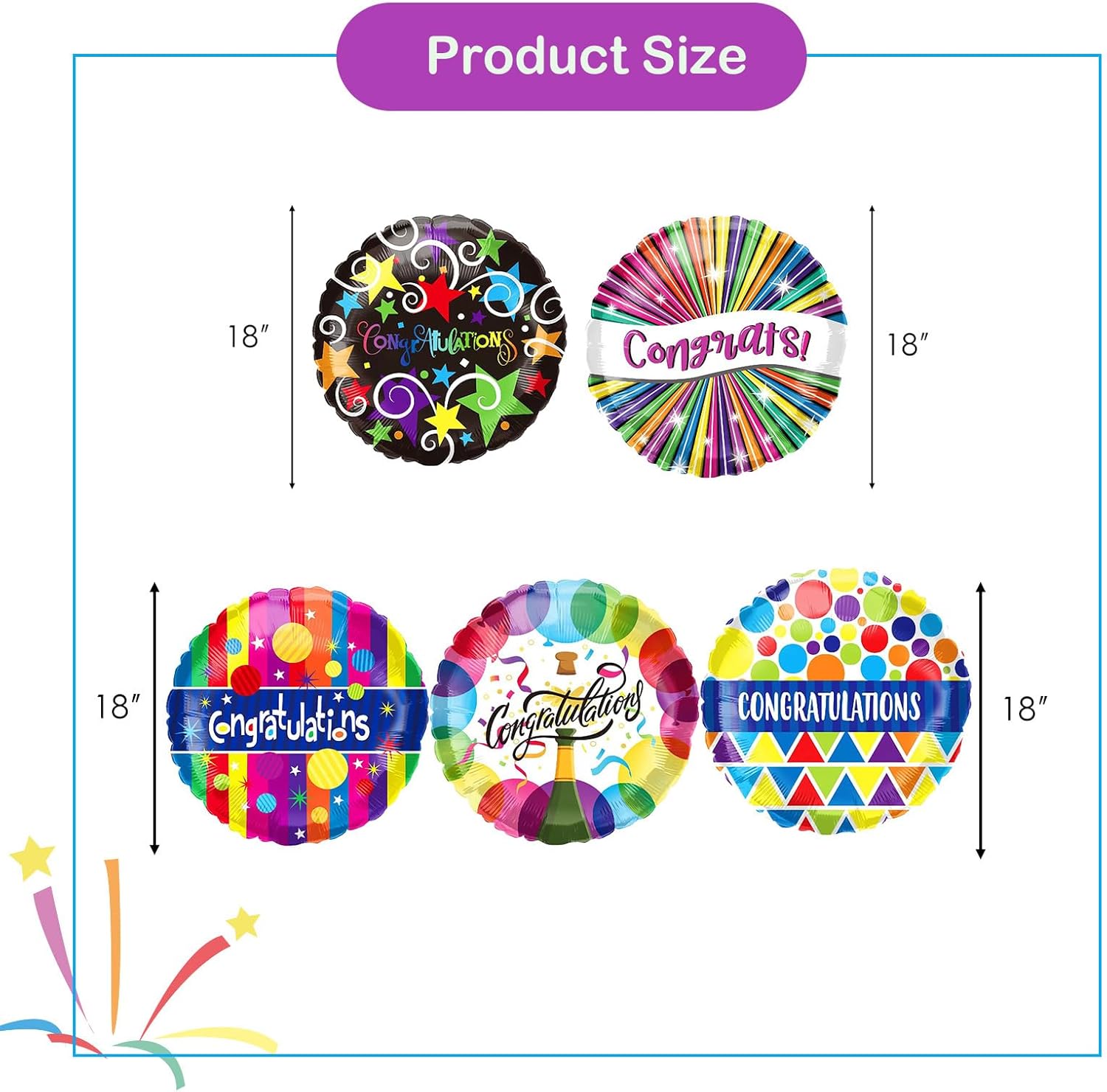 PARTY DECORATIONS - Congratulations Foil Helium Balloons 18" - Image 2