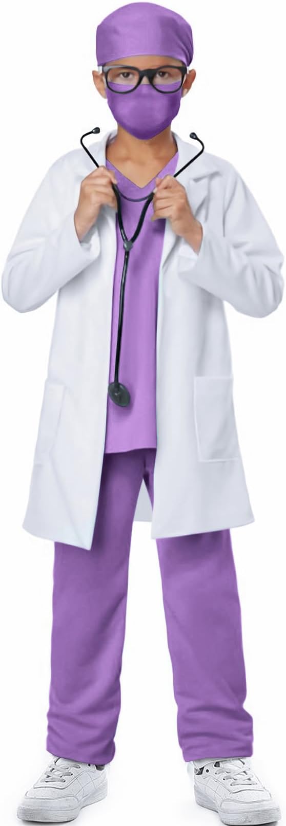 Career Day DOCTOR - 9PC Doctor Costume for Kids Scrubs Pants with Accessories Set - PURPLE - Image 6