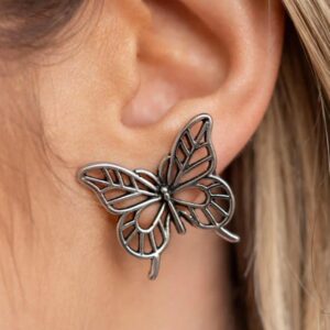 EARRINGS - High and FLIGHTY - Silver Butterfly Wing Post Earrings
