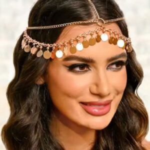 Head Chain Women's Gold Color Metal Round Sequin Tassel Head Chain