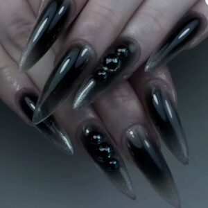 FASHION NAILS - 24pcs Long Stiletto Solid Color False Press on Nails - GREY-BLACK