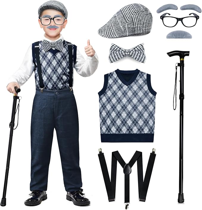 Old Man Costume Kit - Grandpa Old Man Costume with Accessories