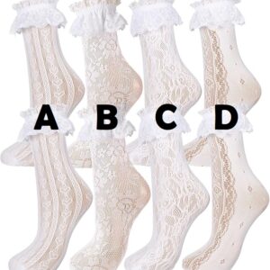 Fishnet Stockings – Women's Lace Retro Ruffle Fishnet Ankle Socks 5-9 - WHITE