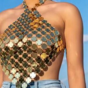 Women's Acrylic Bead Vest Bling Camis Bra Chain - GOLD