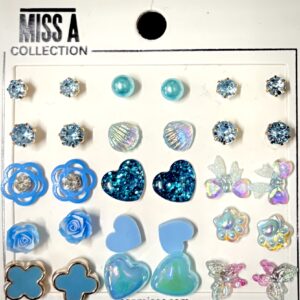 KIDS MISS A Earring Set – 15Pairs Blue
