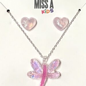 KIDS MISS A Necklace + Earring set - Dragon Fly PINK