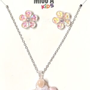 KIDS MISS A Necklace + Earring set - PINK FLOWER CROWN