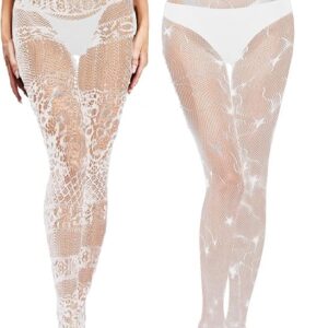 Fishnet Stockings – Lace Patterned Fishnet Stockings Women - WHITE