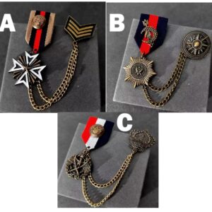 MILITARY MEDAL – Retro Officer Style Badge Brooch Chain Link