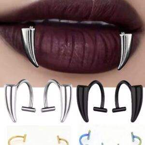 FAKE TEETH - Vampire Fangs - Stainless Steel Non-Piercing Vampire Fang Shape Fake Lip Ring