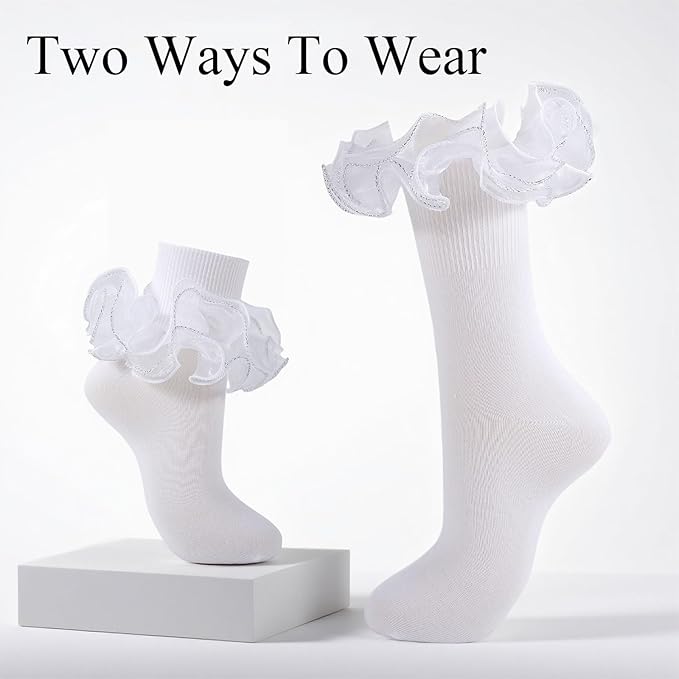 SOCKS - Women Big Ruffle Socks Adult 4-Layer Lace Frilly Ankle Socks (Size 9-11) - Image 2