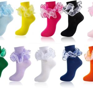 SOCKS - Women Big Ruffle Socks Adult 4-Layer Lace Frilly Ankle Socks (Size 9-11)