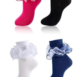 SOCKS - Women Big Ruffle Socks Adult 4-Layer Lace Frilly Ankle Socks (Size 9-11)