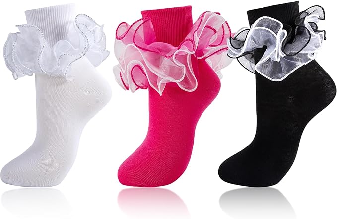 SOCKS - Women Big Ruffle Socks Adult 4-Layer Lace Frilly Ankle Socks (Size 9-11) - Image 4