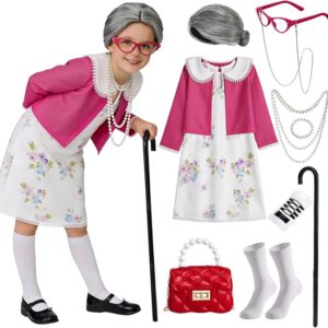 Old Woman Costume Kit - 12pcs Girls Old Lady Granny Costume SIZE 4-5