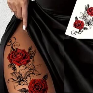Metallic Flash Tattoo - Temporary Red Rose Flower Arm & Leg Tattoo Stickers