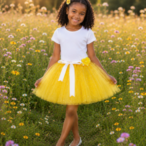 CUSTOM MADE Child tutu – Girls YELLOW Sparkle knee length fluffy tutu Fits (6-8yrs)