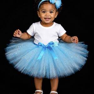 CUSTOM MADE Child tutu - BABY 3-Layer extra fluffy Blue- White Sparkle Tutu Fits 1-2yrs