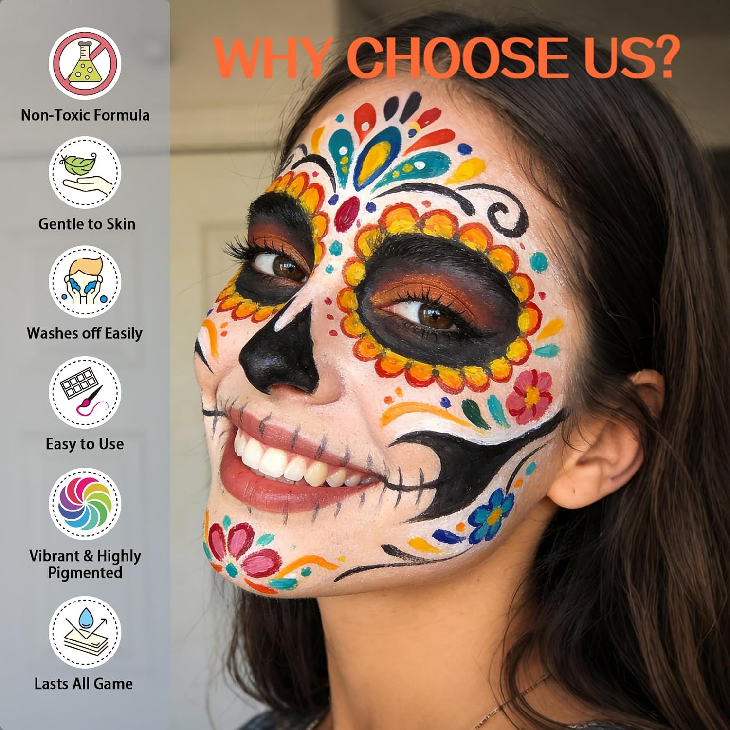 Face Paint PALETTE - 18 Colors Face Body Paint Kit for Kids Adults, Non-Toxic 10 Brushes | Water-Activated & Skin-Safe Face Painting - Image 7