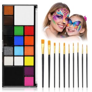 Face Paint PALETTE - 18 Colors Face Body Paint Kit for Kids Adults, Non-Toxic 10 Brushes | Water-Activated & Skin-Safe Face Painting