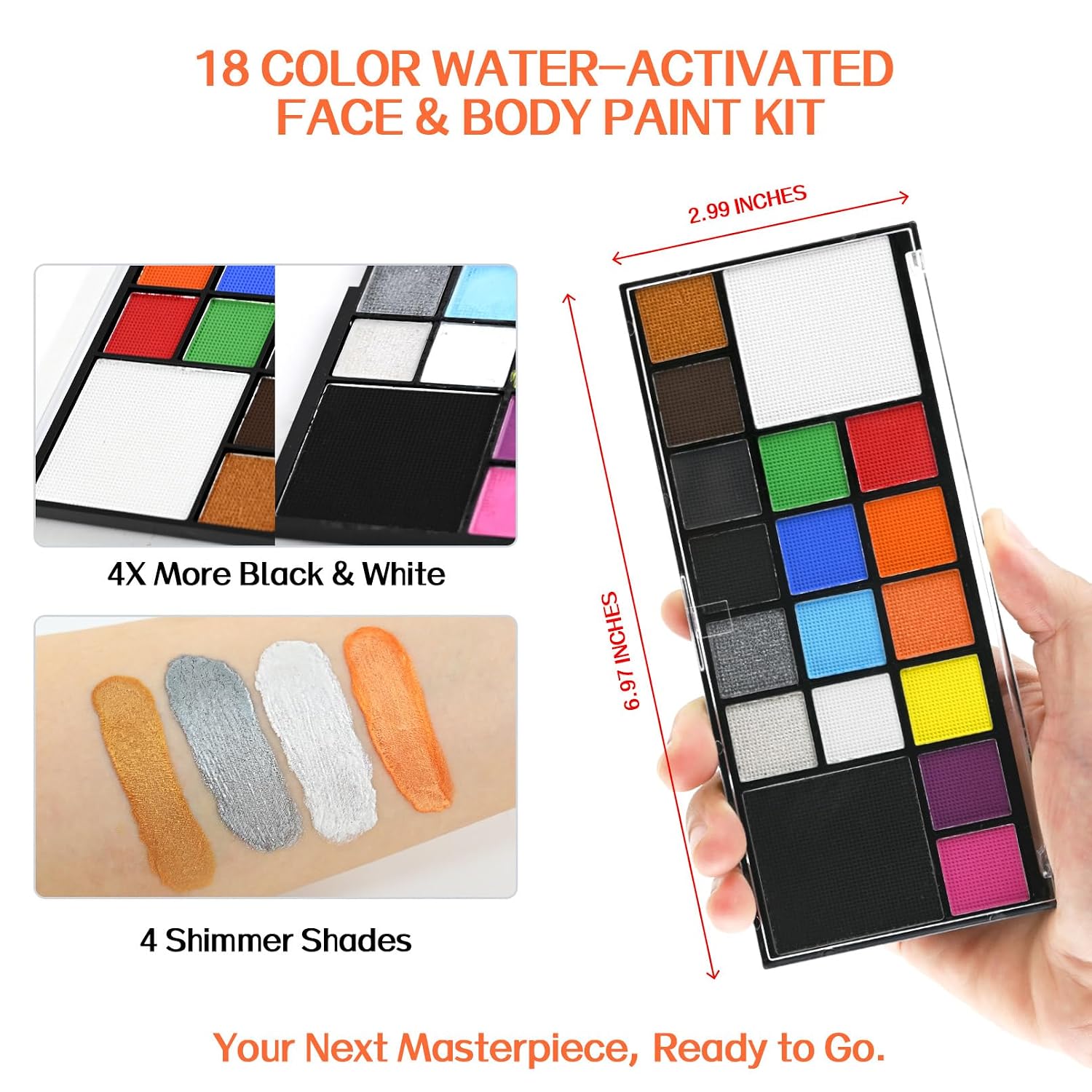Face Paint PALETTE - 18 Colors Face Body Paint Kit for Kids Adults, Non-Toxic 10 Brushes | Water-Activated & Skin-Safe Face Painting - Image 5