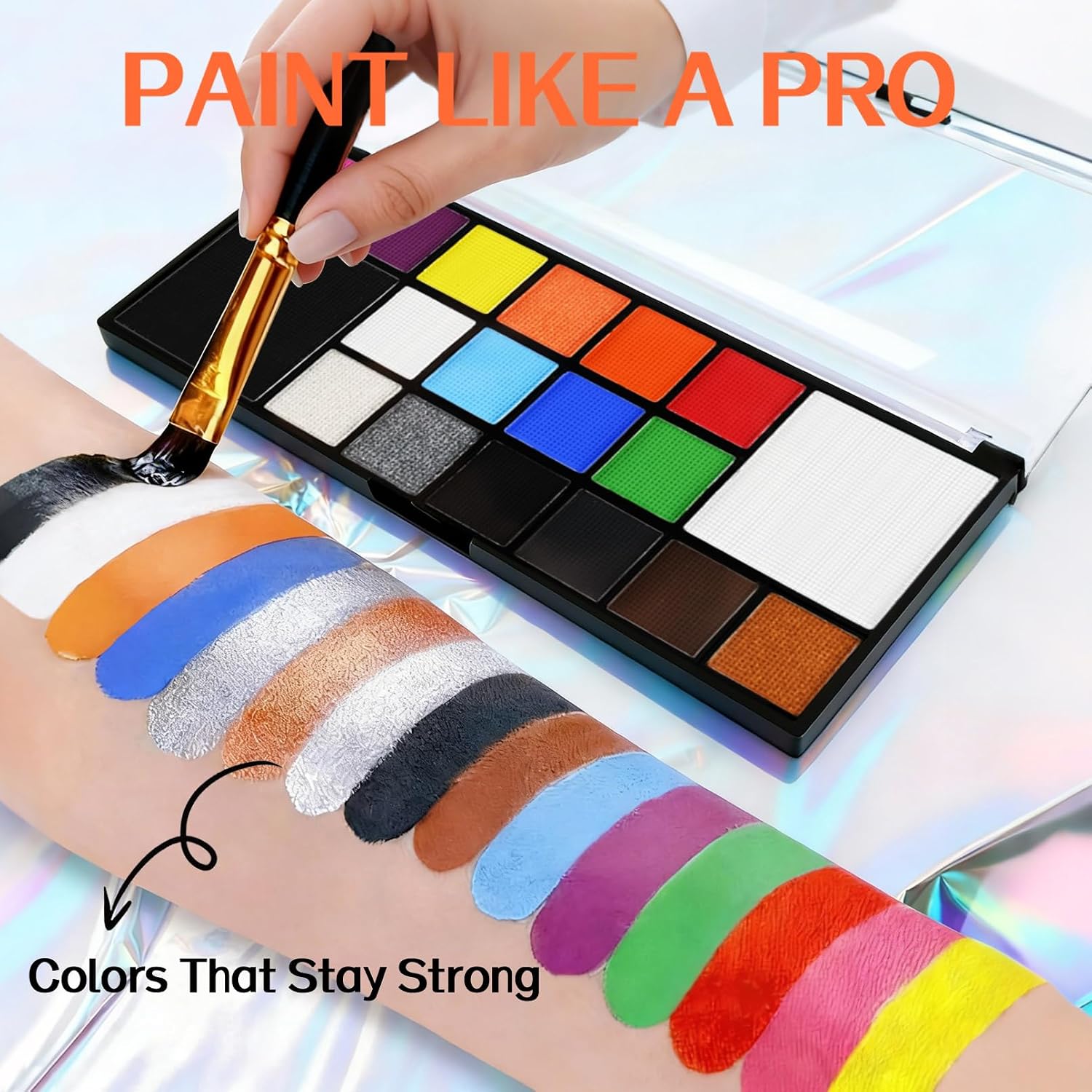 Face Paint PALETTE - 18 Colors Face Body Paint Kit for Kids Adults, Non-Toxic 10 Brushes | Water-Activated & Skin-Safe Face Painting - Image 4