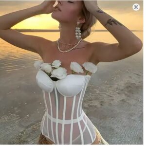 CORSET TOP - Women Sexy Corset Transparent Mesh Breathable Gothic Bustier - WHITE