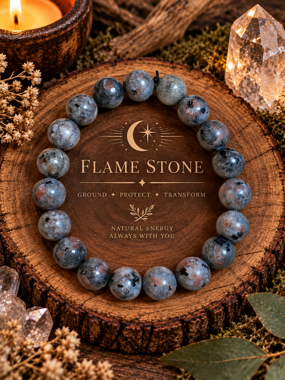 BRACELET - 10MM Natural Flame Stone Bracelet