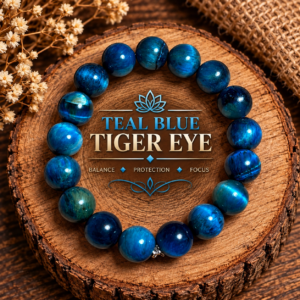 BRACELET - 12MM Tiger Eye Natural Stone Beads - TEAL BLUE