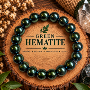 BRACELET - 10MM Hematite Natural Stone Beads - GREEN
