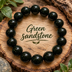 BRACELET - 12MM SANDSTONE NATURAL STONE BEADS - GREEN
