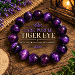 BRACELET - 12MM Tiger Eye Natural Stone Beads - DARK PURPLE