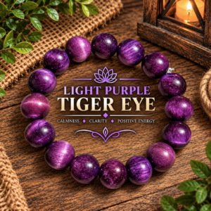 BRACELET - 12MM Tiger Eye Natural Stone Beads - LIGHT PURPLE