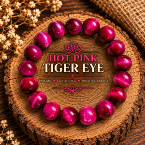 BRACELET - 12MM Tiger Eye Natural Stone Beads - HOT PINK