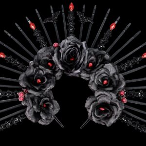 Custom made Oshun Goddess Headpiece - Custom made Halloween Oshun Headpiece - BLACK-RED SKULL