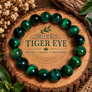 BRACELET - 12MM Tiger Eye Natural Stone Beads - GREEN
