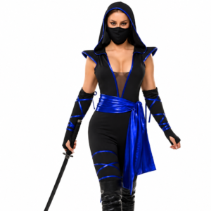 HALLOWEEN - Women Ninja Halloween Ninja Costume with Ninja Mask - BLUE