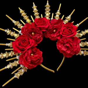 Custom made Oshun Goddess Headpiece - Custom made Oshun Headpiece - RED-GOLD PEARL