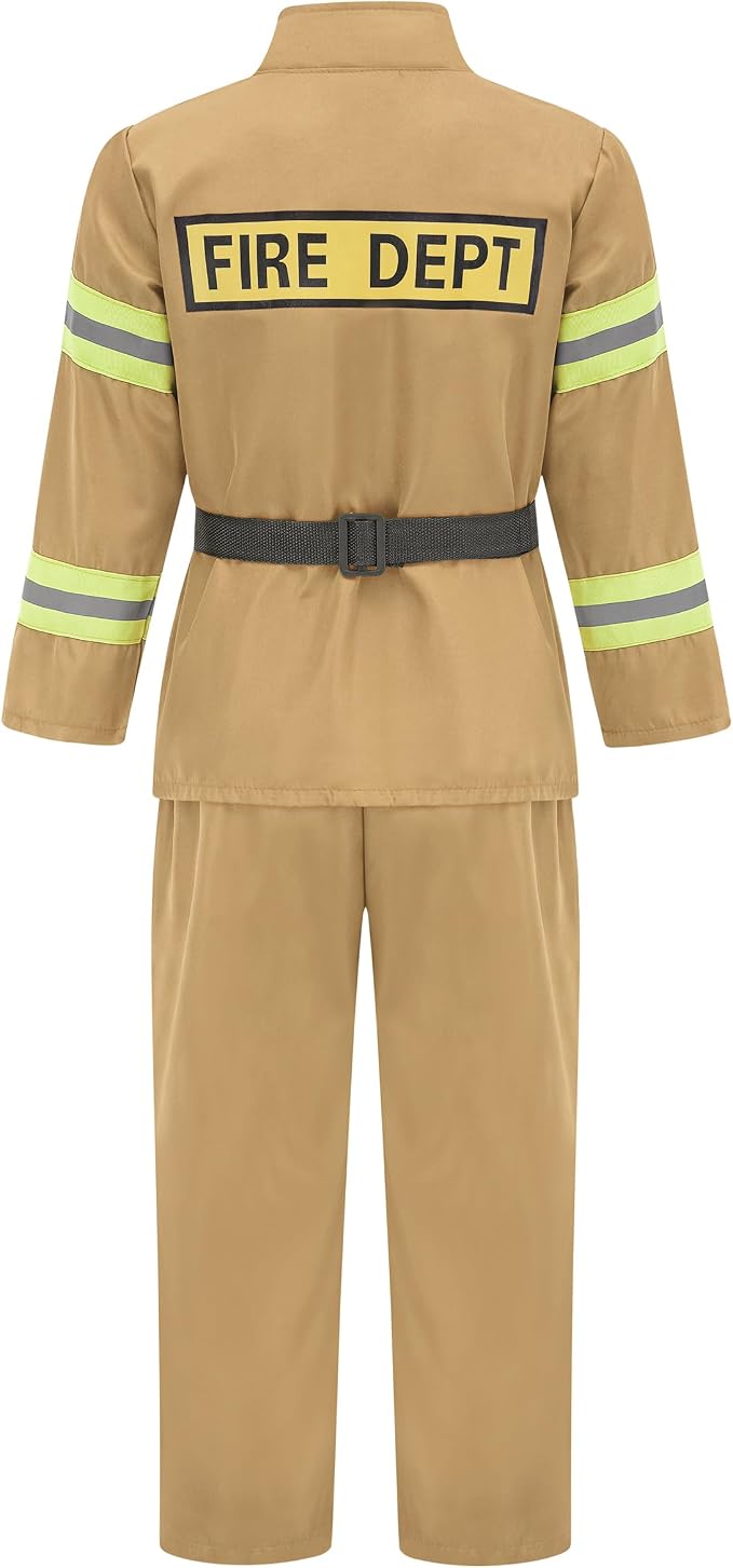 Career Day FIREFIGHTER - Kids' TAN 10PC Fireman Costume with accessories SIZE 3-4 - Image 5