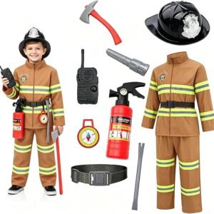 Career Day FIREFIGHTER - Kids' TAN 10PC Fireman Costume with accessories SIZE 3-4