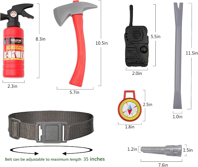 Career Day FIREFIGHTER - Kids' TAN 10PC Fireman Costume with accessories SIZE 3-4 - Image 3
