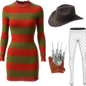 HALLOWEEN - Women Freddy Adult Knitted Striped Dress Set SIZE: SMALL