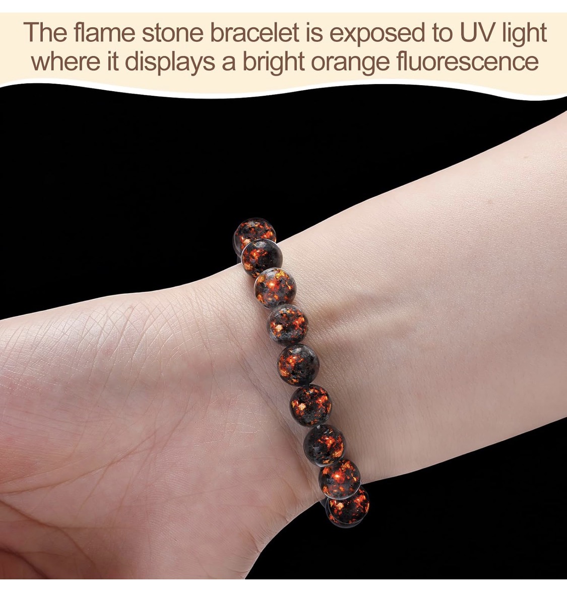 BRACELET - 10MM Natural Flame Stone Bracelet - Image 3