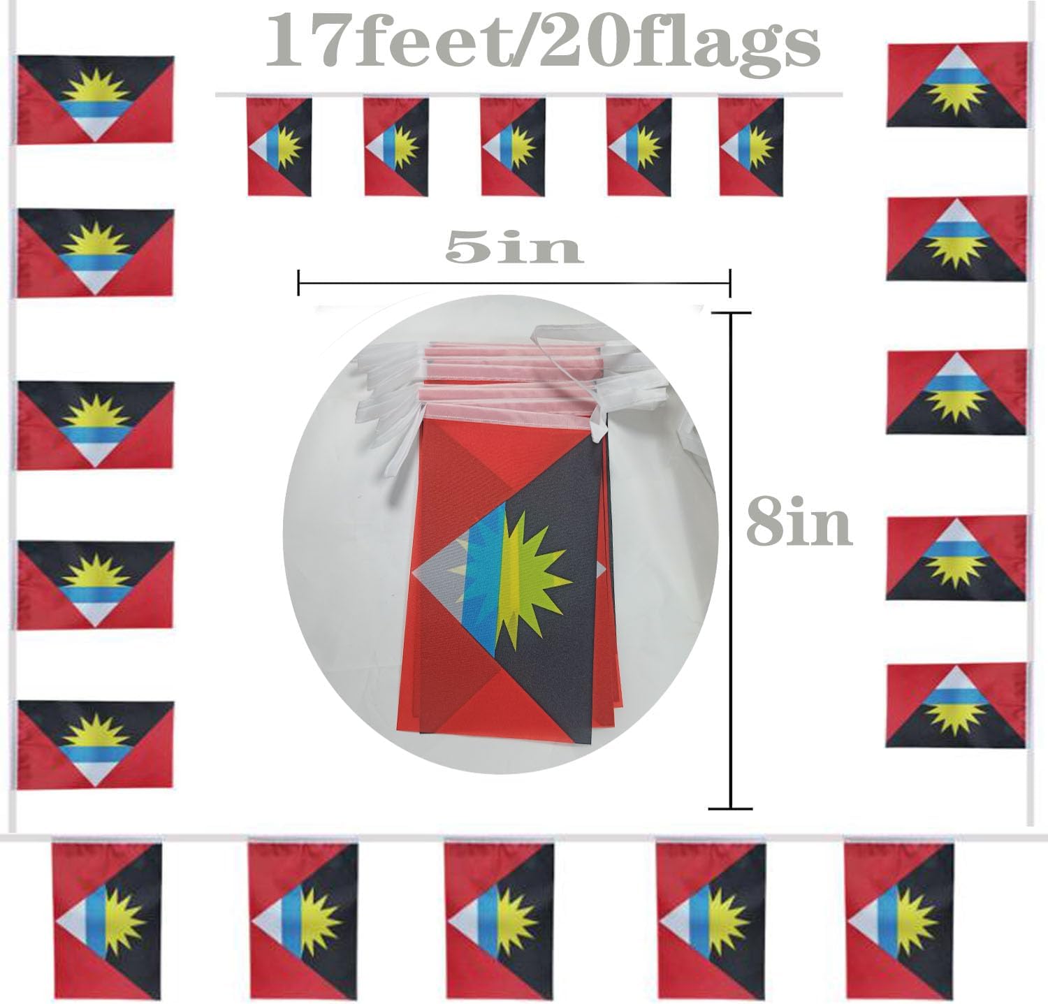 Antigua Flags - Antigua and Barbuda 20ft Banner Flag String 5x8" flags - Image 5