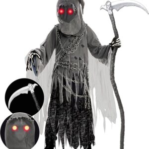 HALLOWEEN - Boy Child Unisex Grim Reaper with Glowing Red Eyes Costume SIZE: SMALL(5-7)