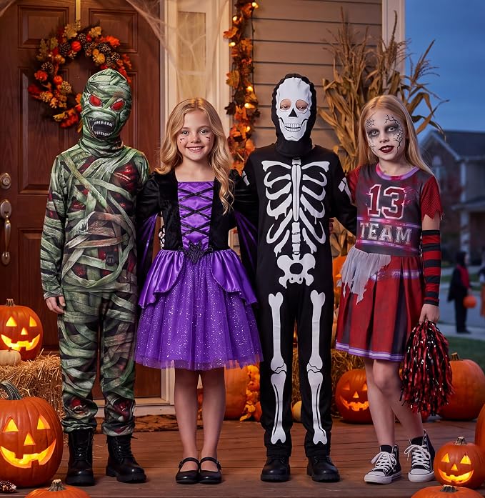 HALLOWEEN - Kids Mummy Costume, Creepy Zombie Hooded Jumpsuit - Image 3